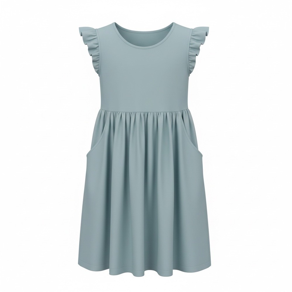 Hanna Andersson Skater Dress Blue Ruffle Sleeve Pockets Sz 140 US 10